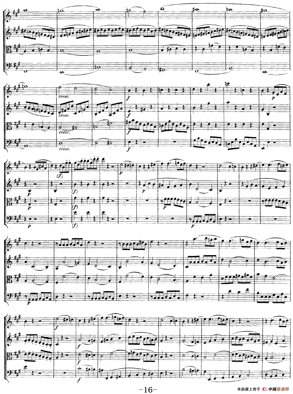 Mozart《Quartet No.18 in A Major,K.464》（总谱）