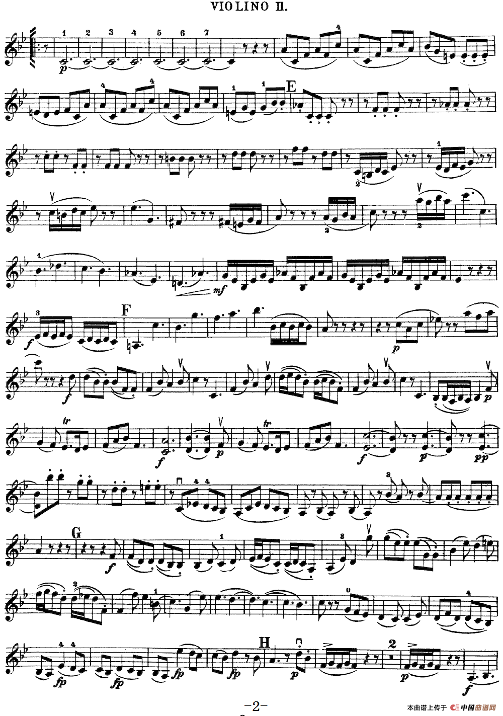 Mozart《Quartet No.17 in Bb Major,K.458》（Violin 2分谱）