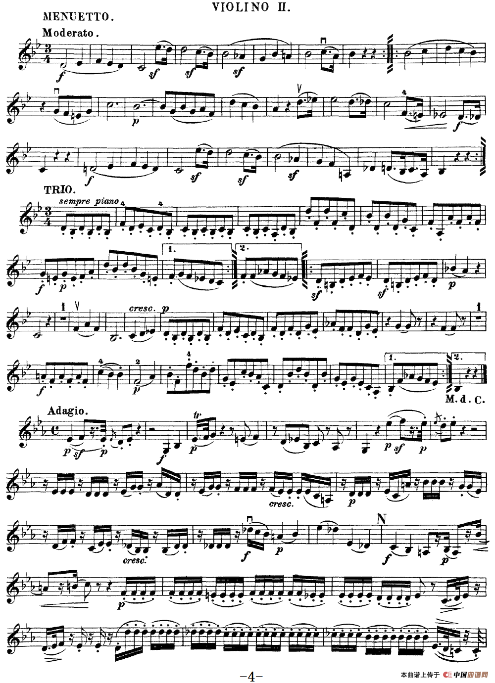 Mozart《Quartet No.17 in Bb Major,K.458》（Violin 2分谱）