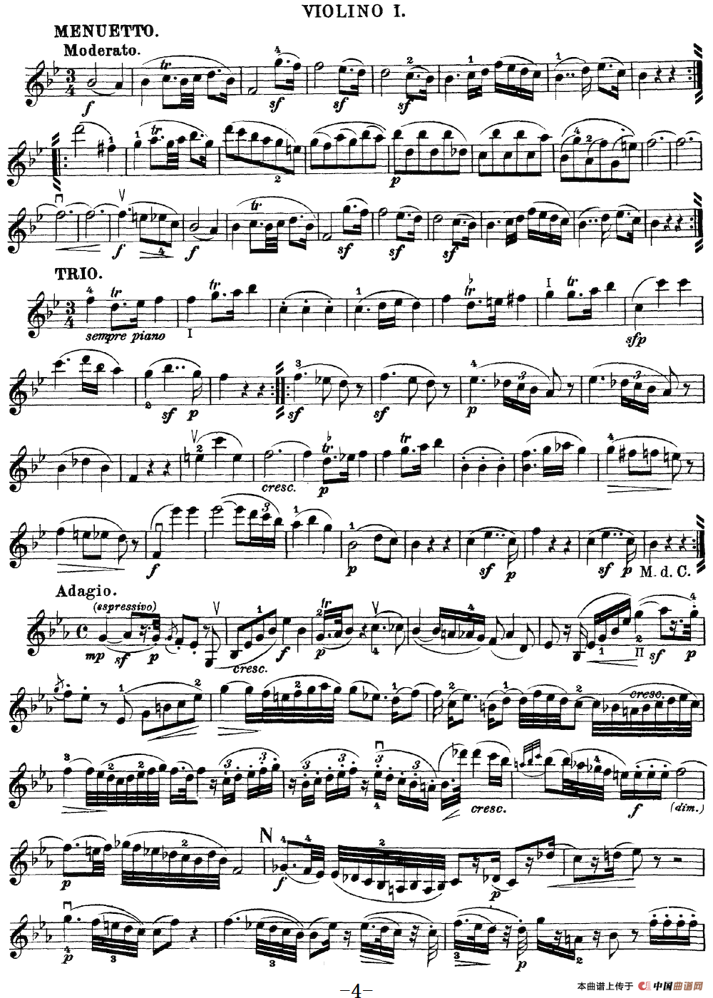 Mozart《Quartet No.17 in Bb Major,K.458》（Violin 1分谱）