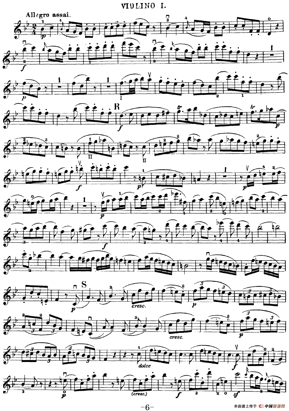 Mozart《Quartet No.17 in Bb Major,K.458》（Violin 1分谱）
