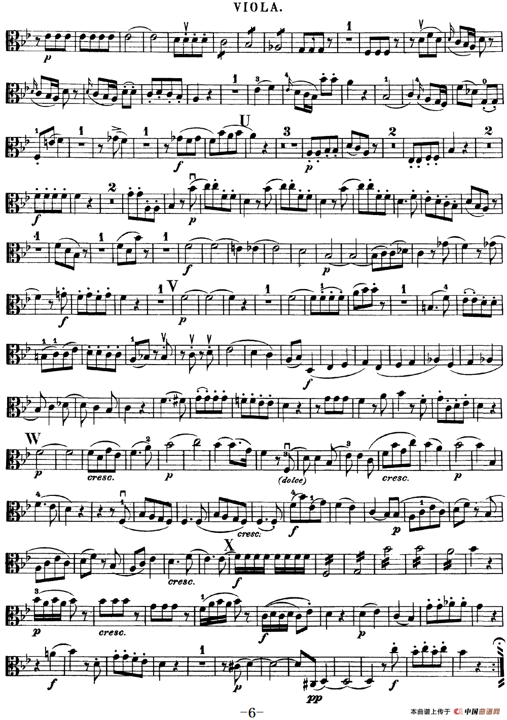 Mozart《Quartet No.17 in Bb Major,K.458》（Viola分谱）