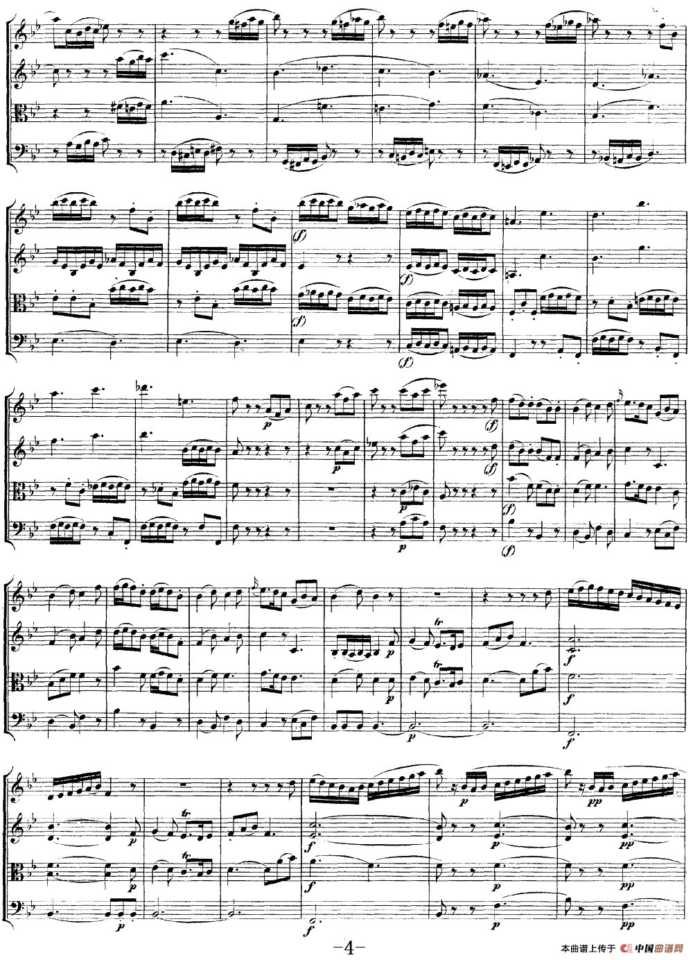 Mozart《Quartet No.17 in Bb Major,K.458》（总谱）