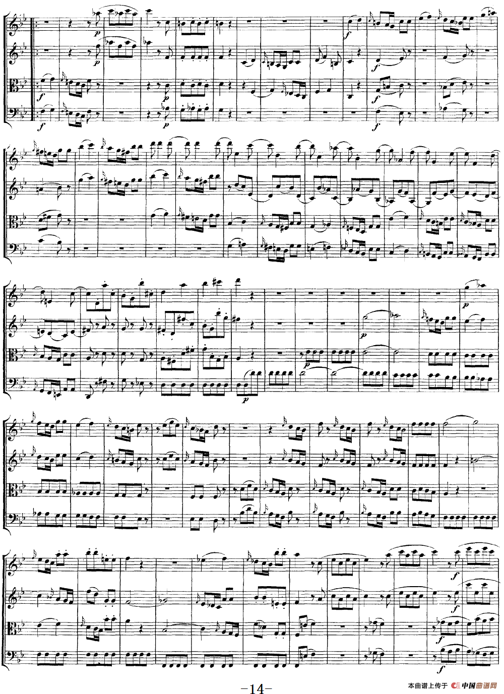 Mozart《Quartet No.17 in Bb Major,K.458》（总谱）