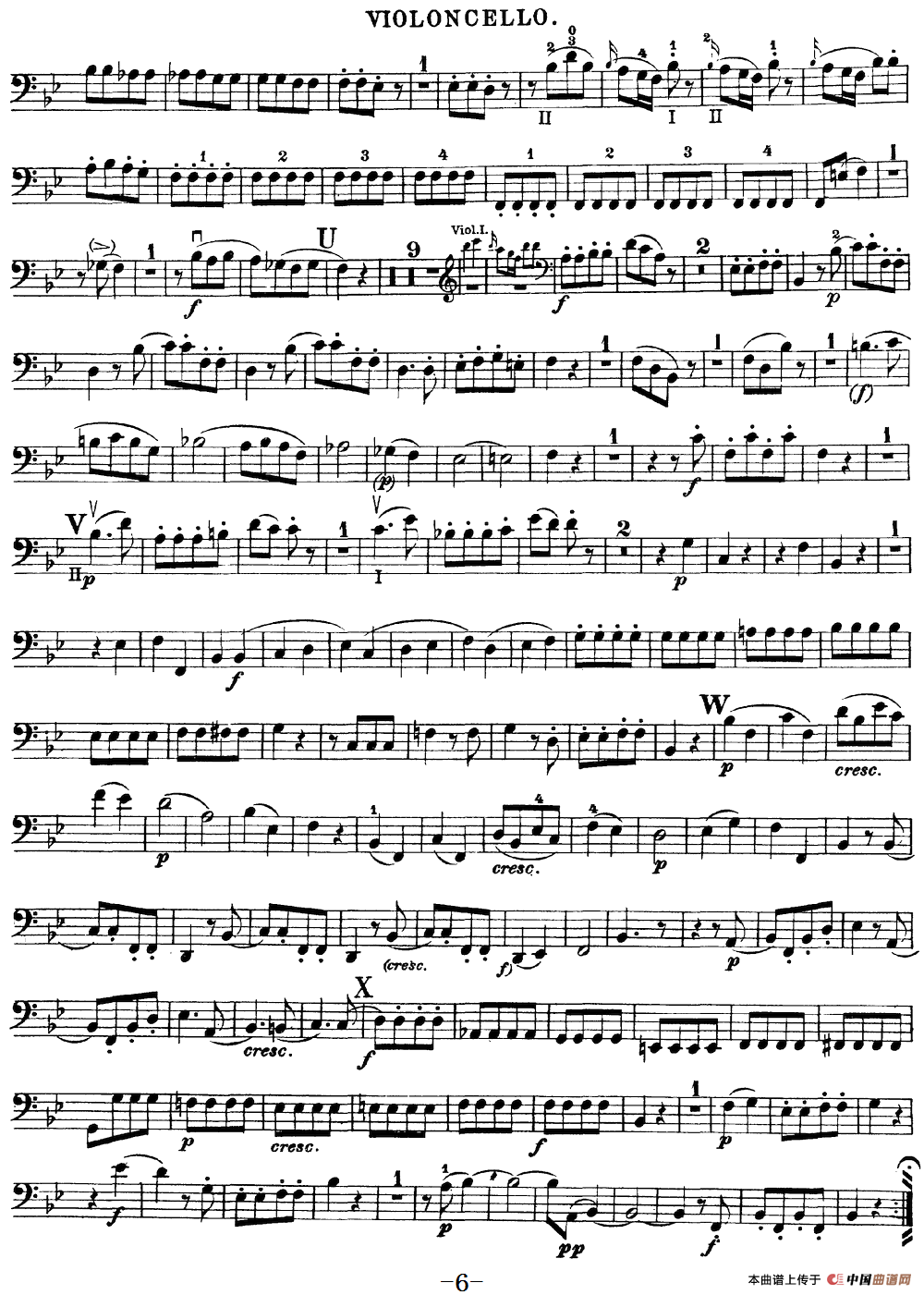 Mozart《Quartet No.17 in Bb Major,K.458》（Cello分谱）