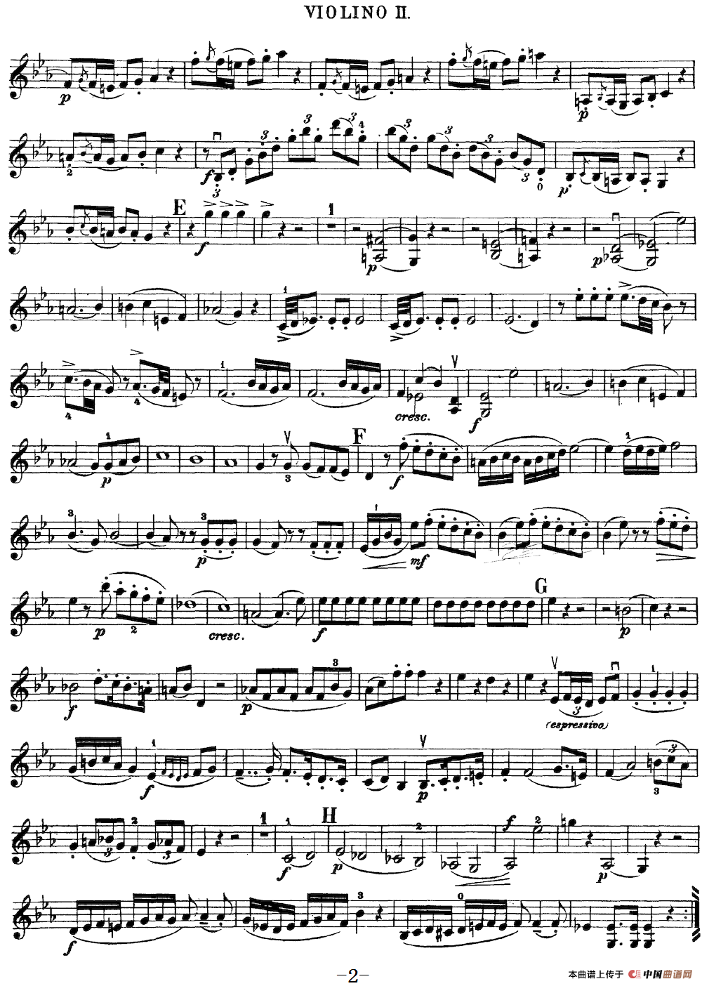 Mozart《Quartet No.16 in Eb Major,K.428》（Violin 2分谱）