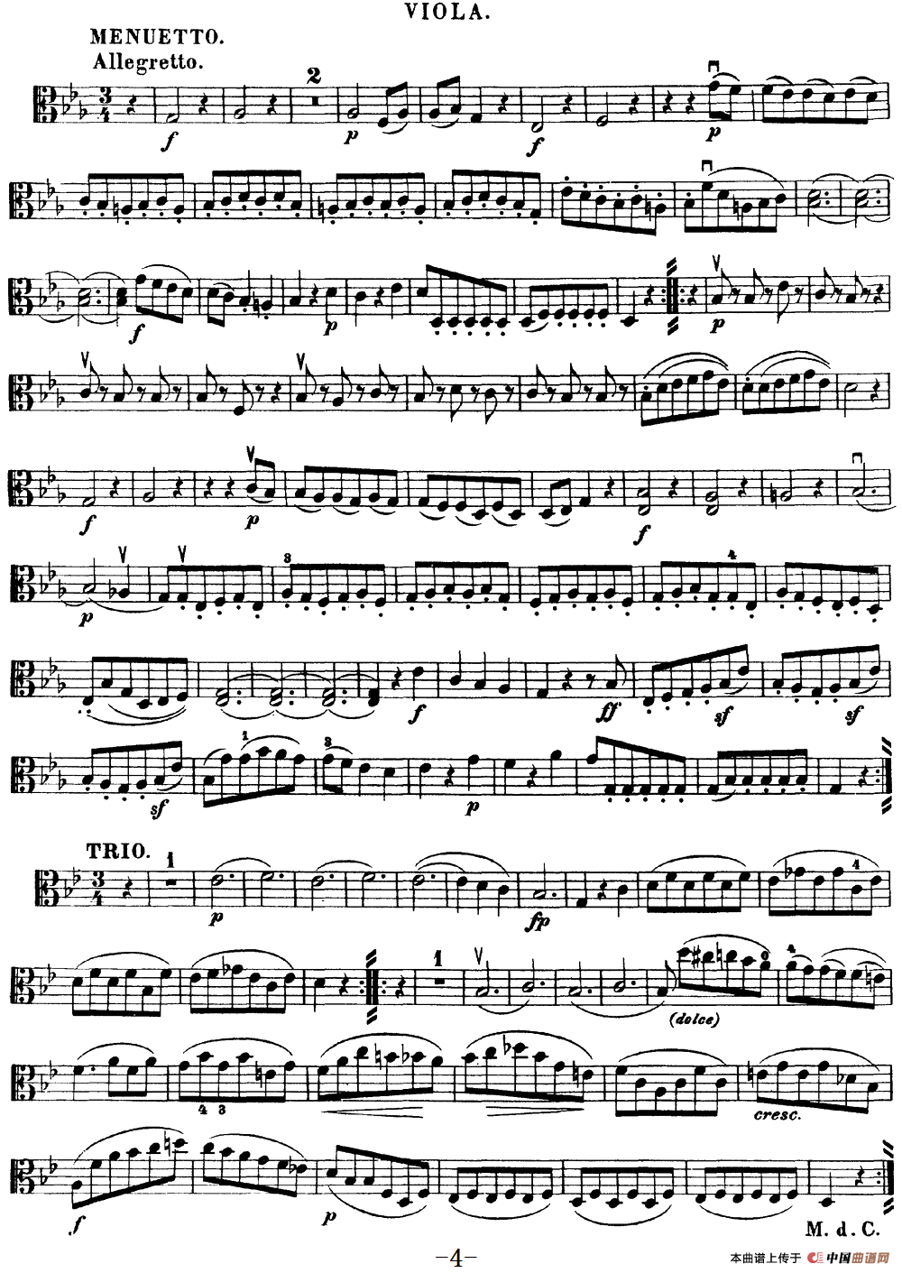Mozart《Quartet No.16 in Eb Major,K.428》（Viola分谱）