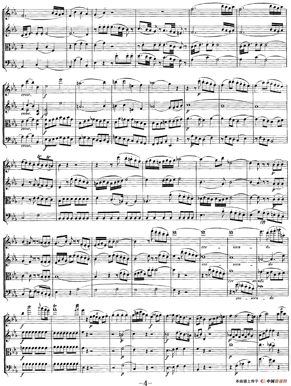 Mozart《Quartet No.16 in Eb Major,K.428》（总谱）