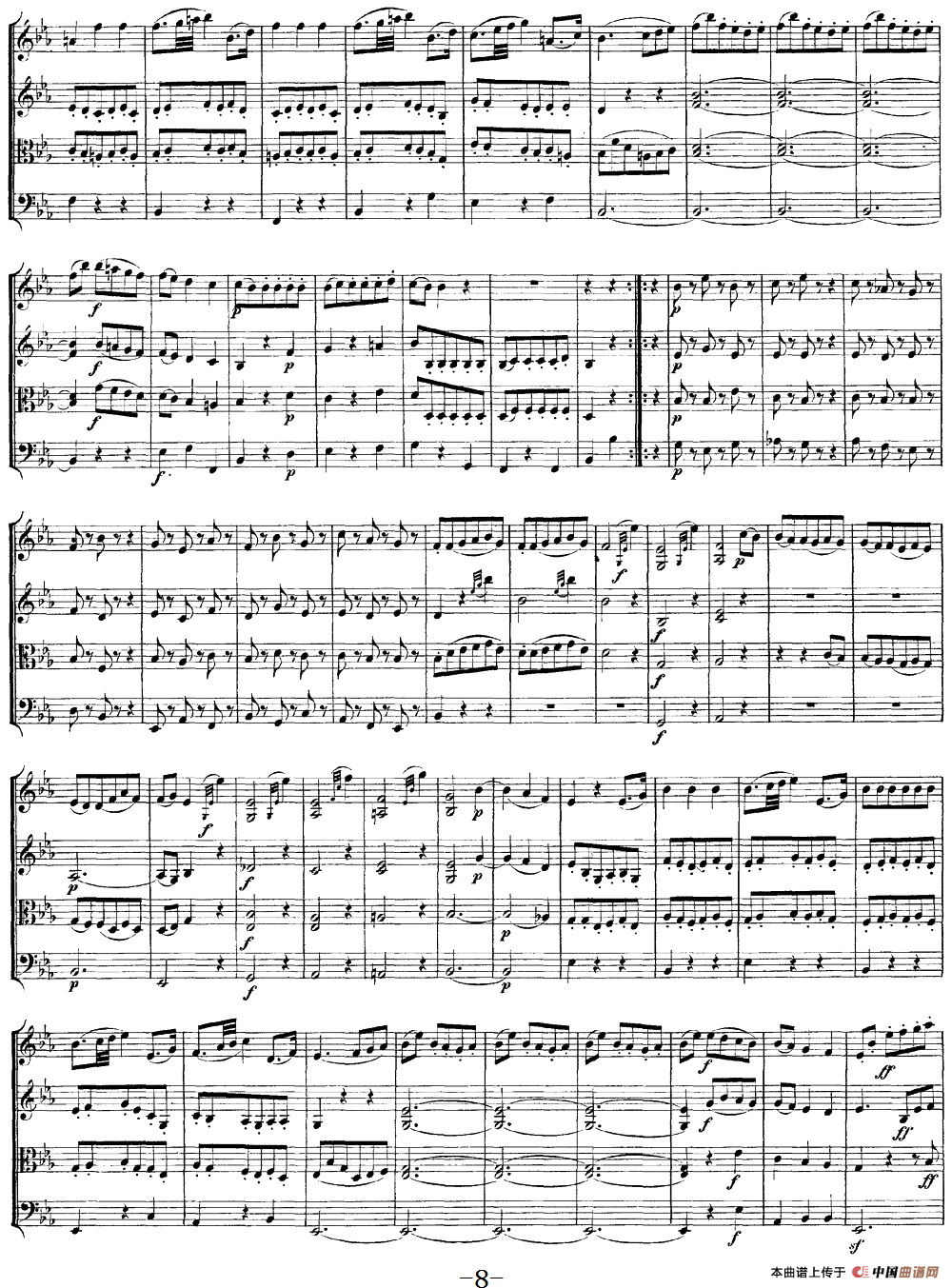 Mozart《Quartet No.16 in Eb Major,K.428》（总谱）