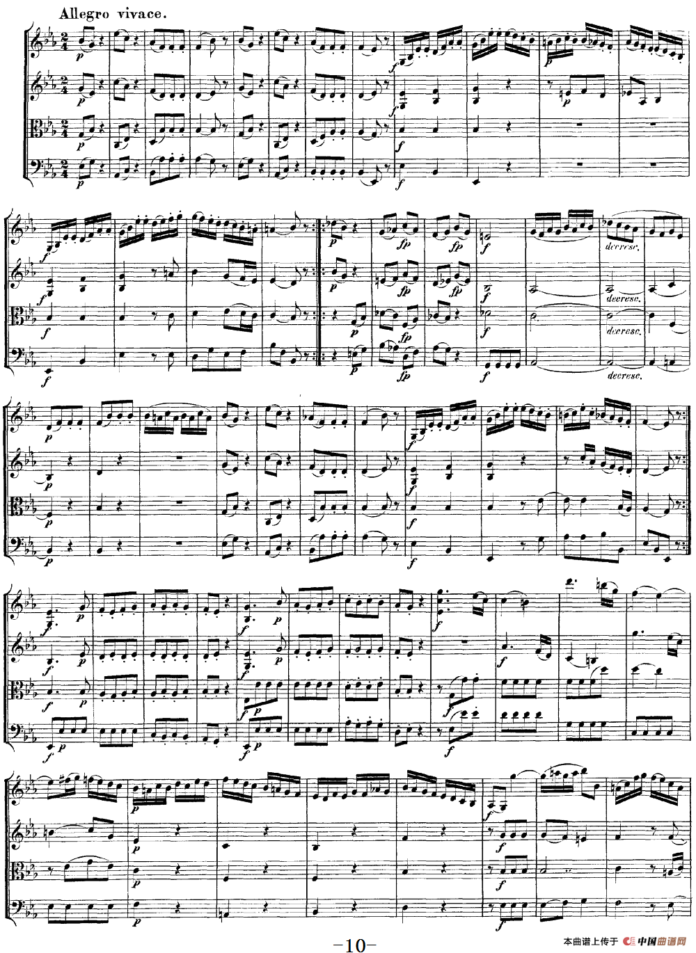 Mozart《Quartet No.16 in Eb Major,K.428》（总谱）