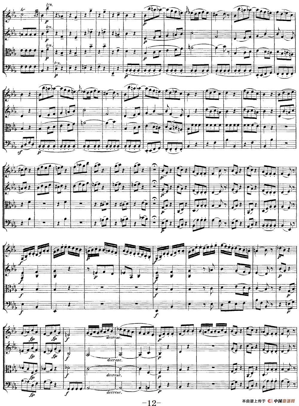 Mozart《Quartet No.16 in Eb Major,K.428》（总谱）