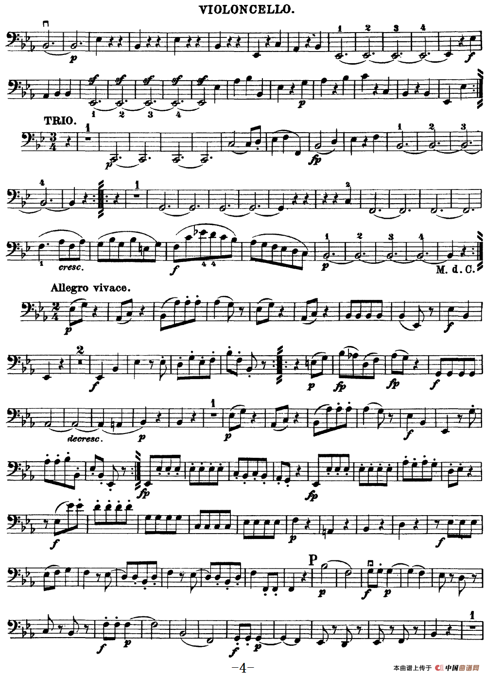 Mozart《Quartet No.16 in Eb Major,K.428》（Cello分谱）