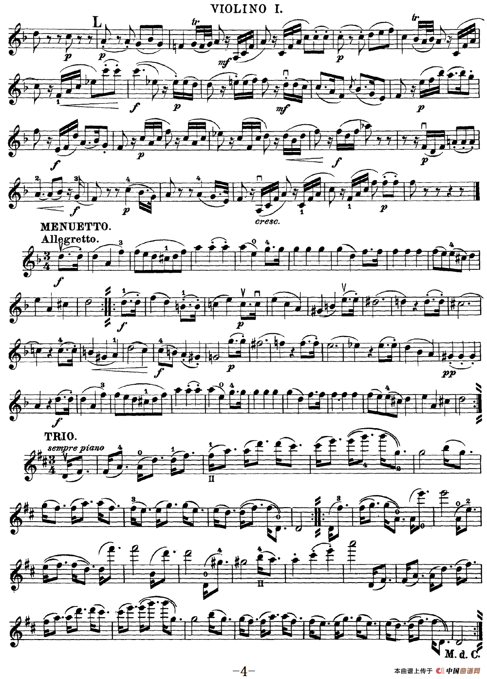 Mozart《Quartet No.15 in D Minor,K.421》（Violin 1分谱）