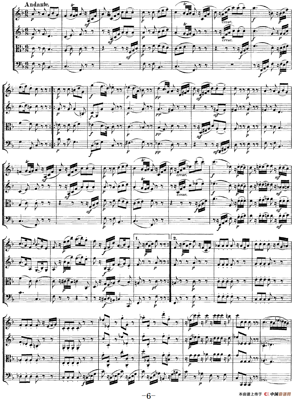 Mozart《Quartet No.15 in D Minor,K.421》（总谱）