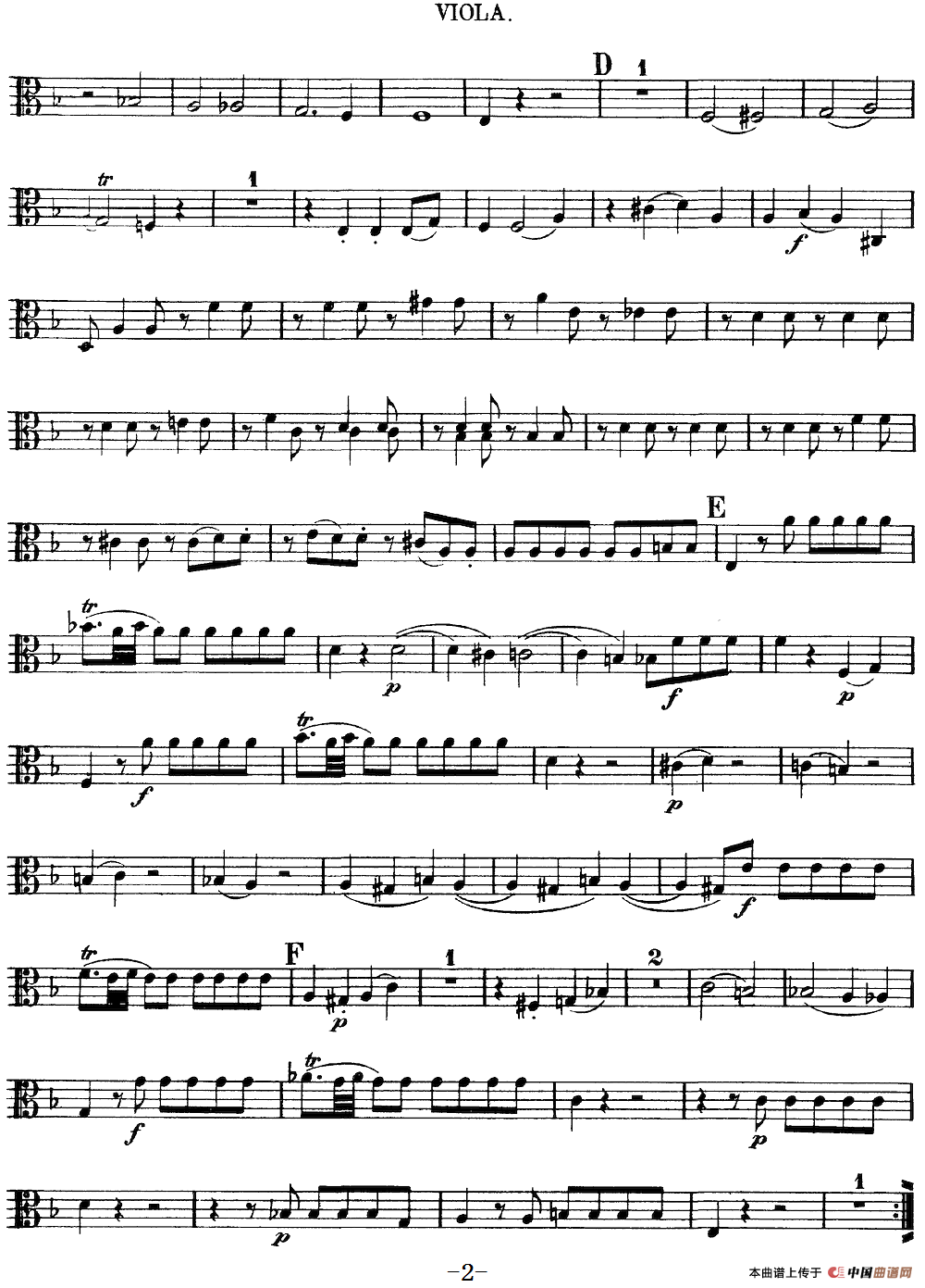 Mozart《Quartet No.13 in D Minor,K.173》（Viola分谱）