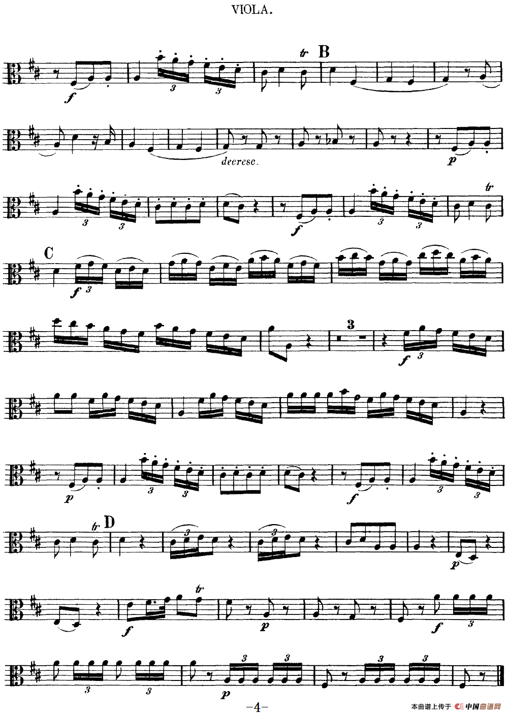 Mozart《Quartet No.13 in D Minor,K.173》（Viola分谱）