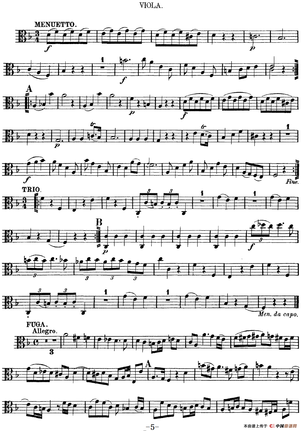 Mozart《Quartet No.13 in D Minor,K.173》（Viola分谱）