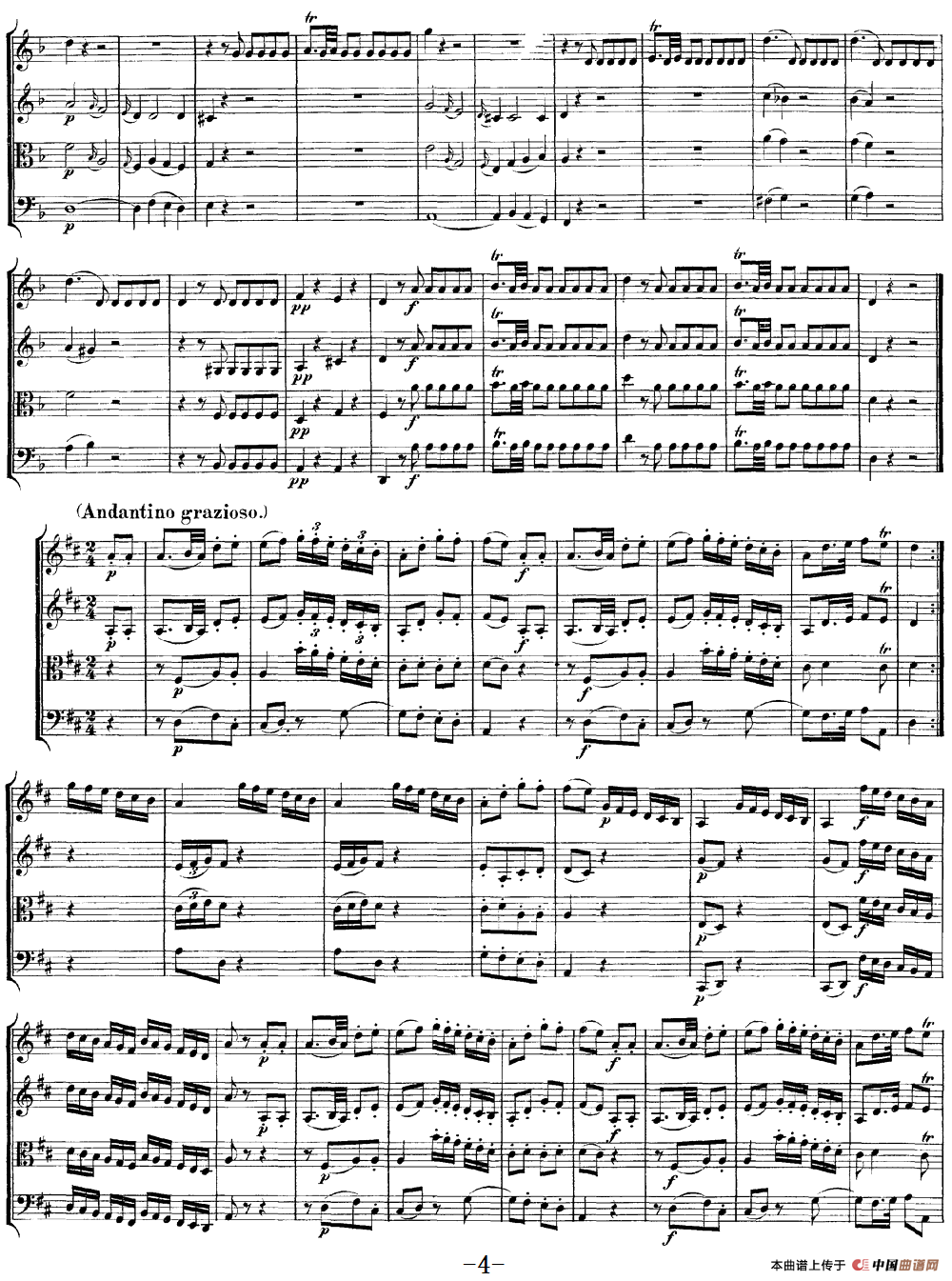 Mozart《Quartet No.13 in D Minor,K.173》（总谱）