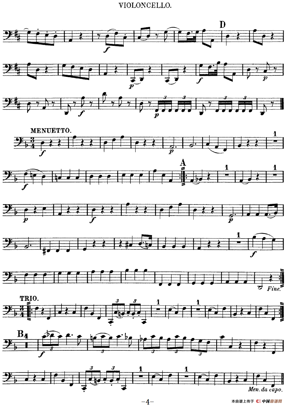 Mozart《Quartet No.13 in D Minor,K.173》（Cello分谱）