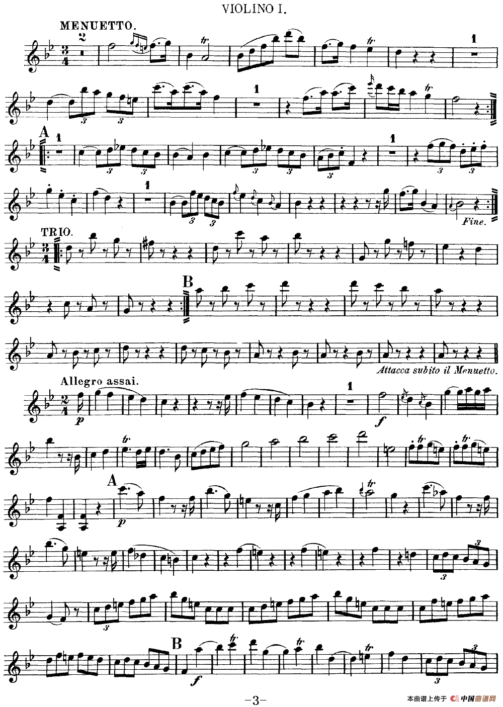 Mozart《Quartet No.12 in Bb Major,K.172》（Violin 1分谱）