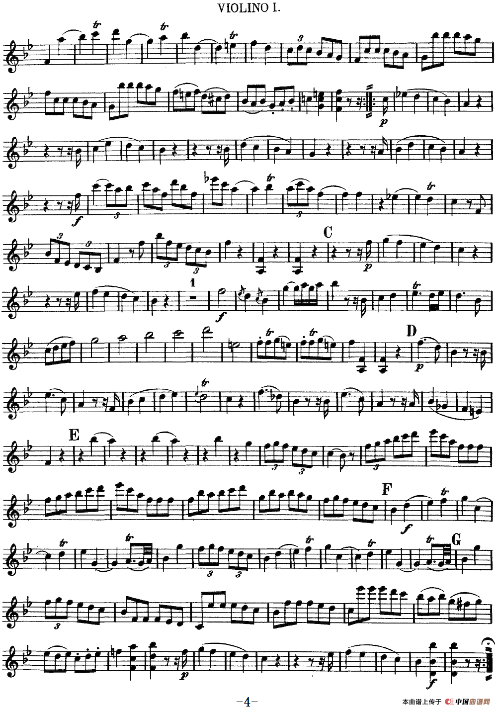 Mozart《Quartet No.12 in Bb Major,K.172》（Violin 1分谱）