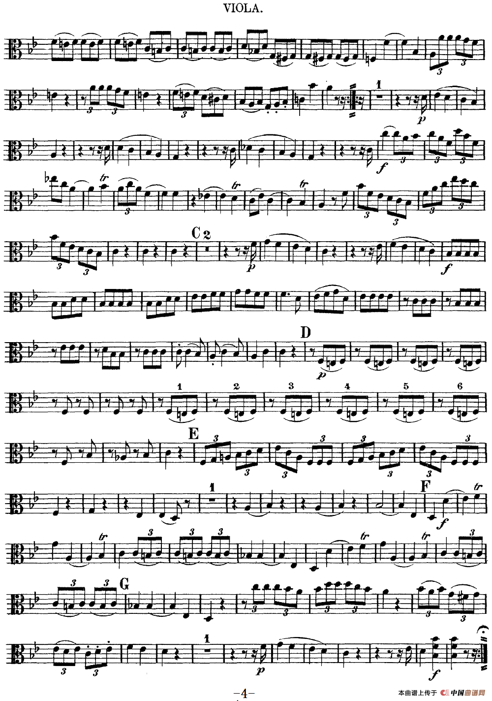 Mozart《Quartet No.12 in Bb Major,K.172》（Viola分谱）