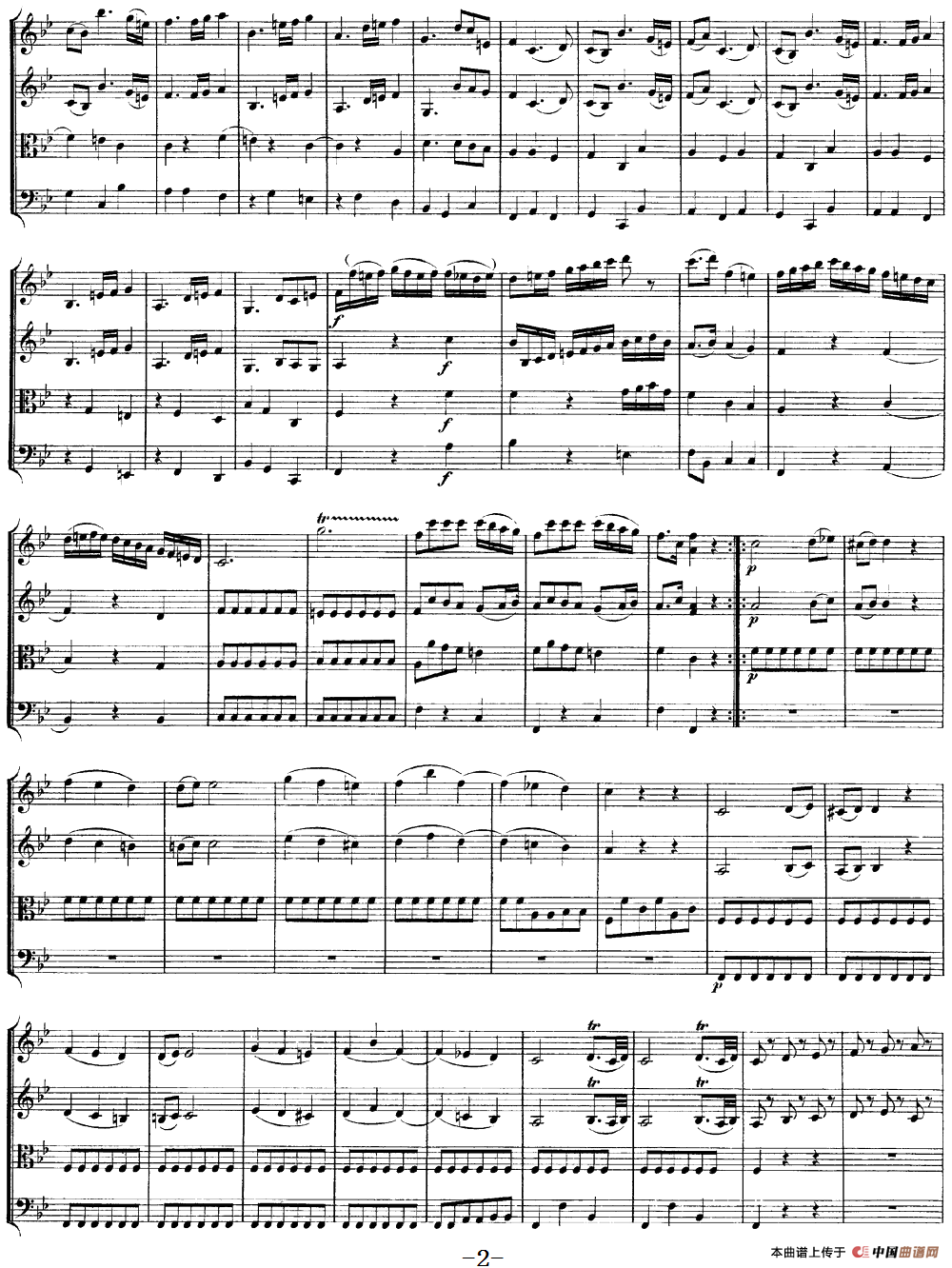 Mozart《Quartet No.12 in Bb Major,K.172》（总谱）