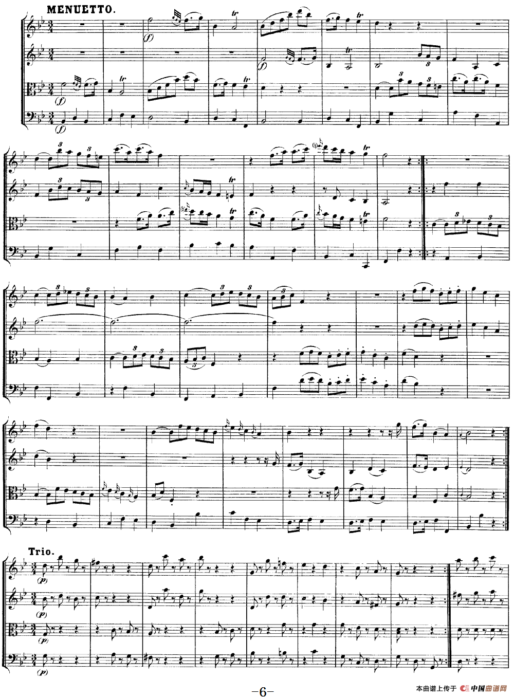 Mozart《Quartet No.12 in Bb Major,K.172》（总谱）