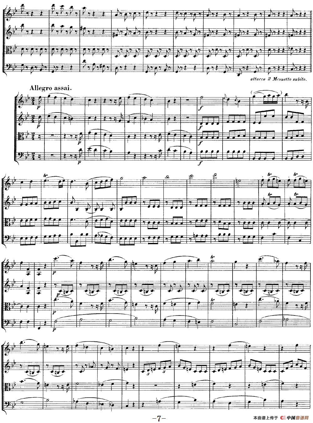 Mozart《Quartet No.12 in Bb Major,K.172》（总谱）