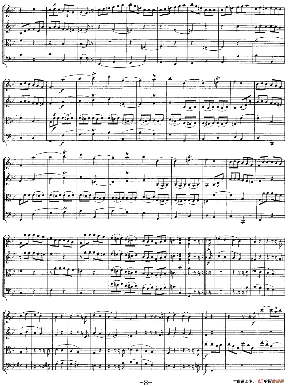 Mozart《Quartet No.12 in Bb Major,K.172》（总谱）