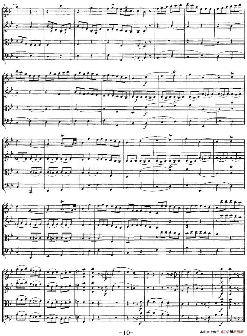 Mozart《Quartet No.12 in Bb Major,K.172》（总谱）