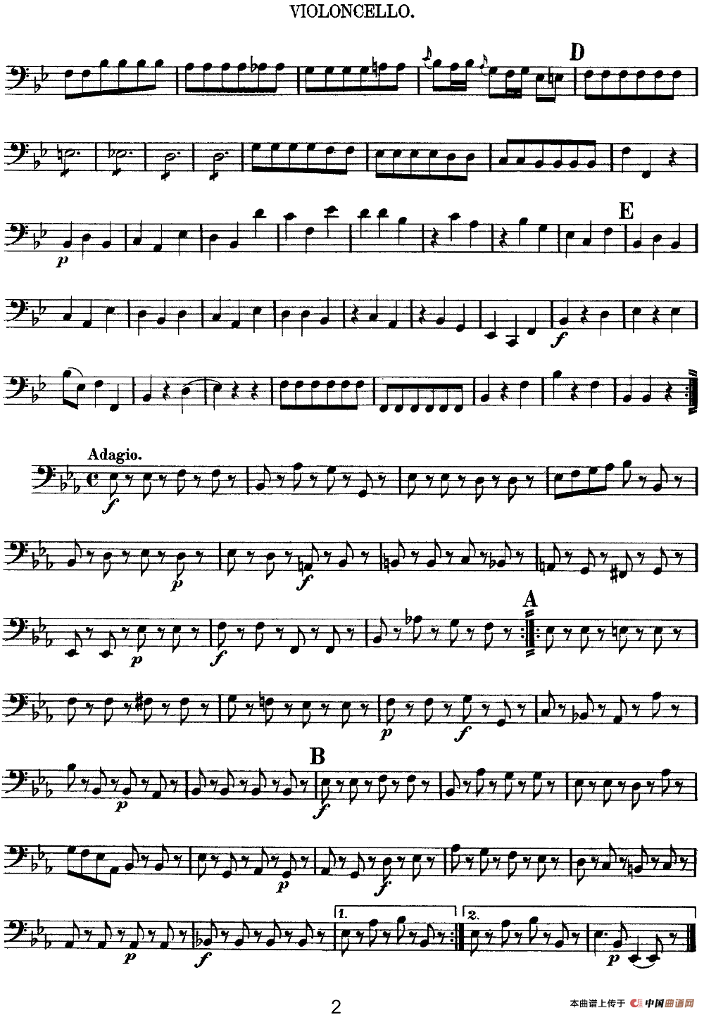 Mozart《Quartet No.12 in Bb Major,K.172》（Cello分谱）