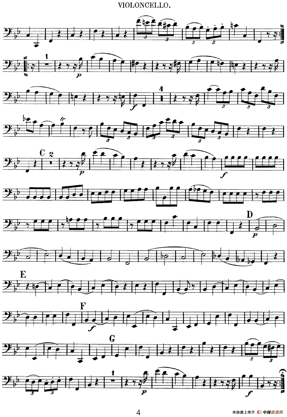 Mozart《Quartet No.12 in Bb Major,K.172》（Cello分谱）