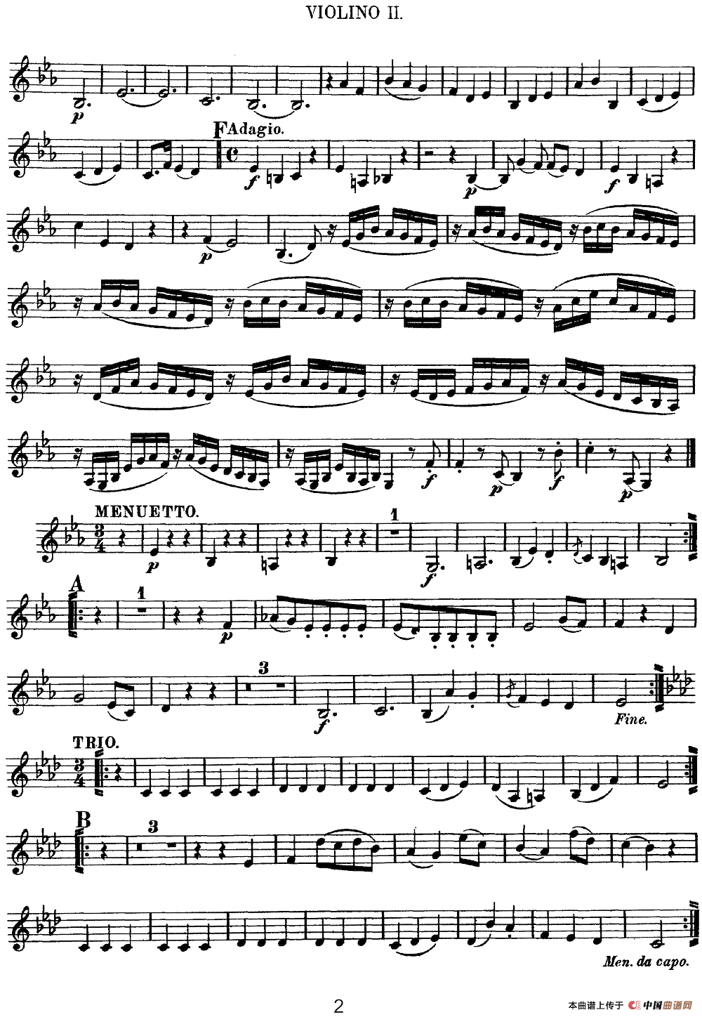 Mozart《Quartet No.11 in Eb Major,K.171》（Violin 2分谱）