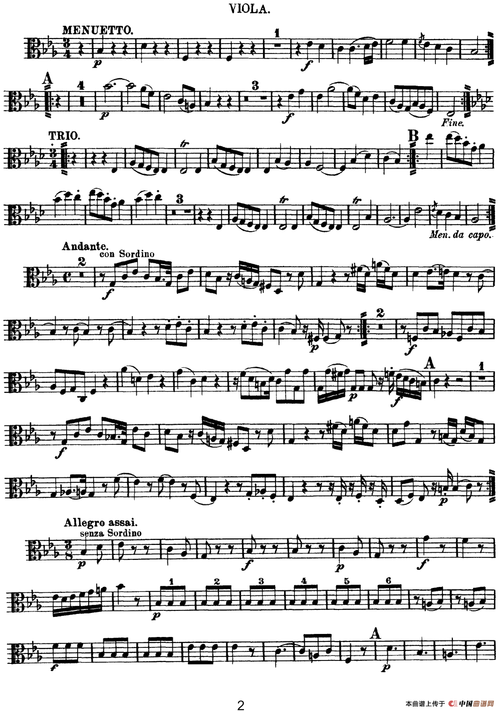 Mozart《Quartet No.11 in Eb Major,K.171》（Viola分谱）