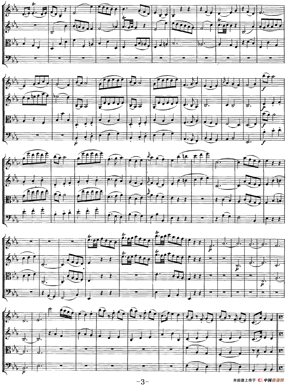 Mozart《Quartet No.11 in Eb Major,K.171》（总谱）
