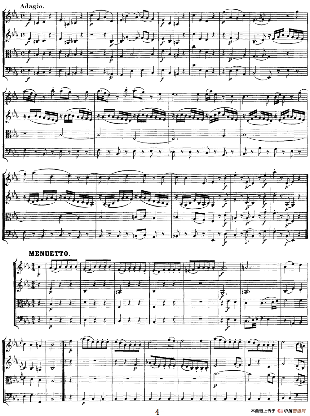 Mozart《Quartet No.11 in Eb Major,K.171》（总谱）