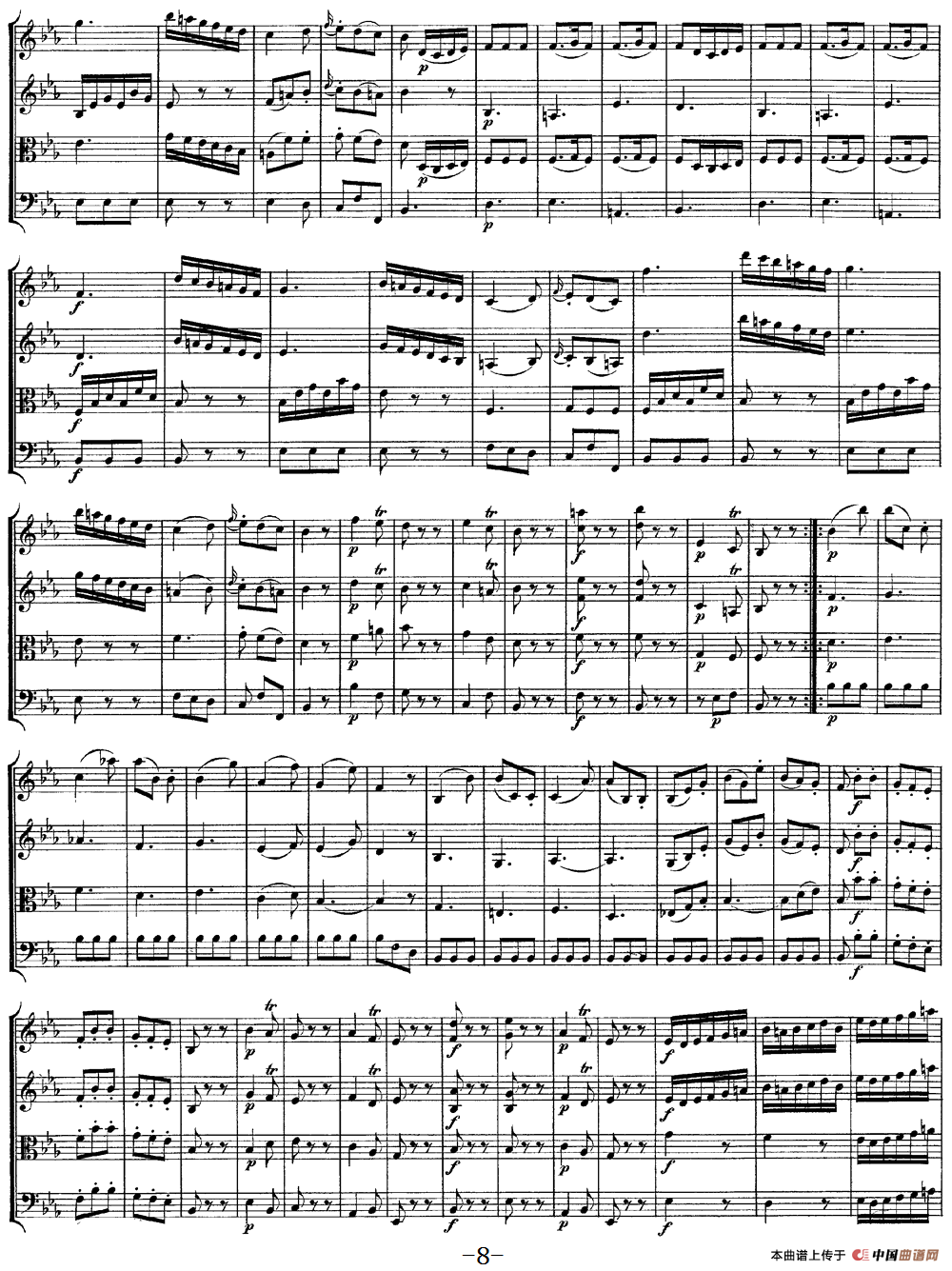 Mozart《Quartet No.11 in Eb Major,K.171》（总谱）