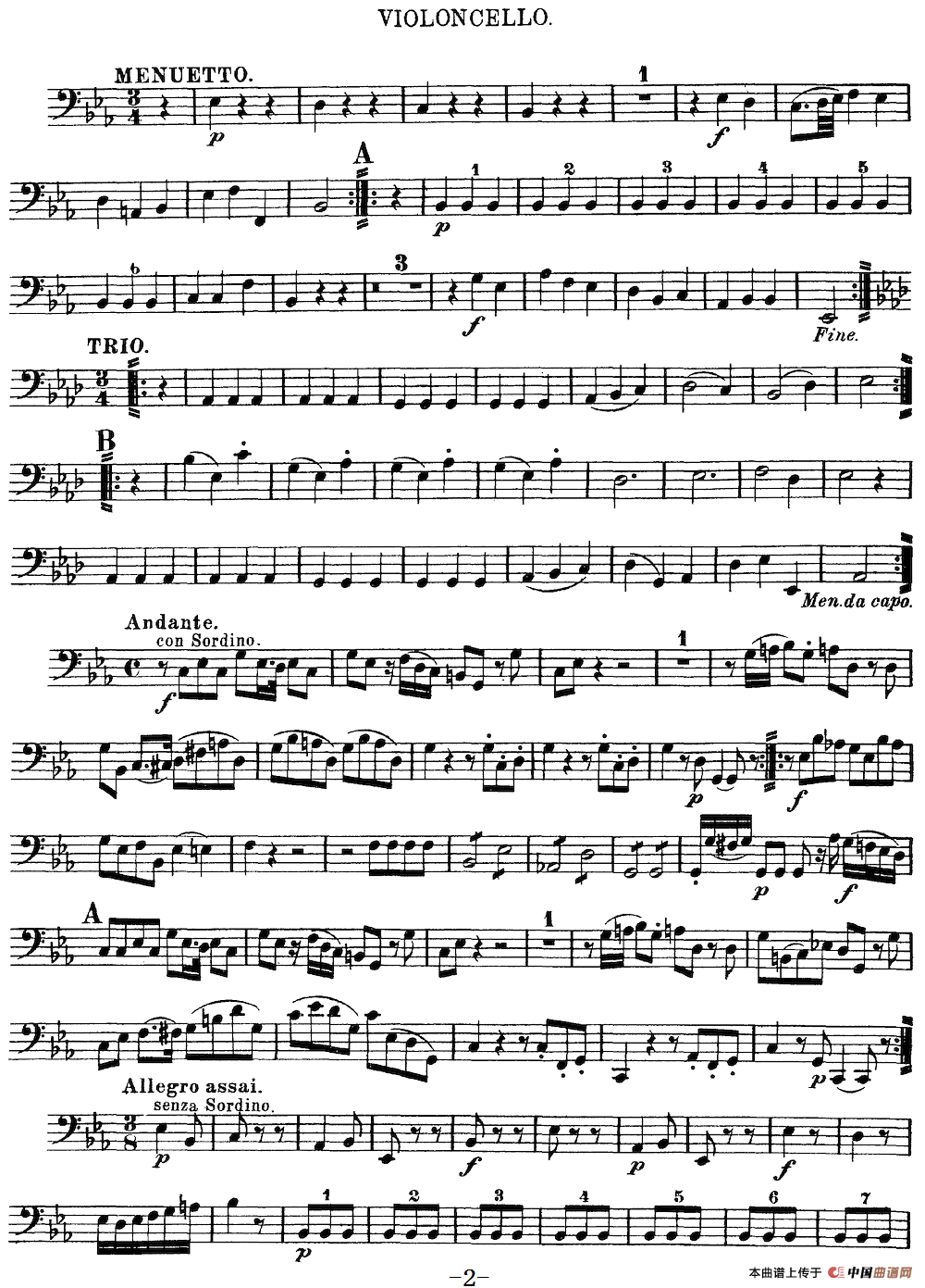 Mozart《Quartet No.11 in Eb Major,K.171》（Cello分谱）