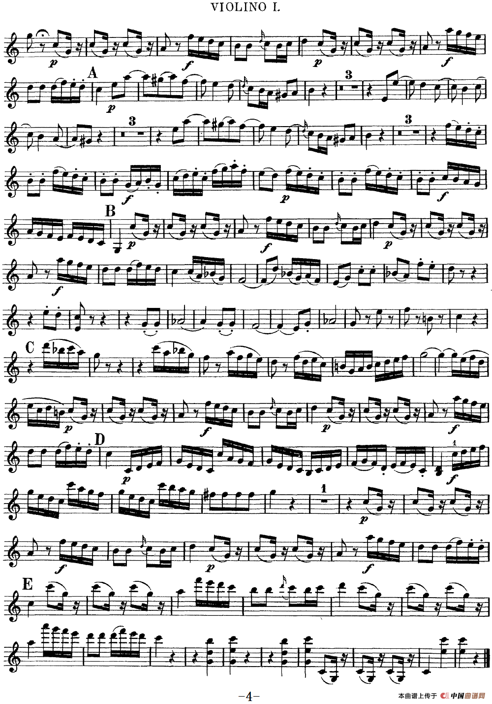 Mozart《Quartet No.10 in C Major,K.170》（Violin 1分谱）