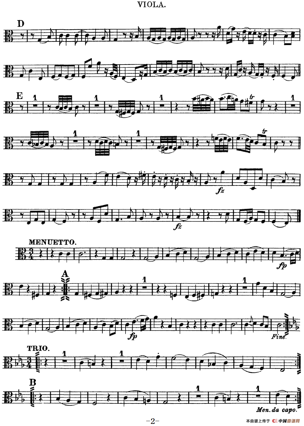 Mozart《Quartet No.10 in C Major,K.170》（Viola分谱）
