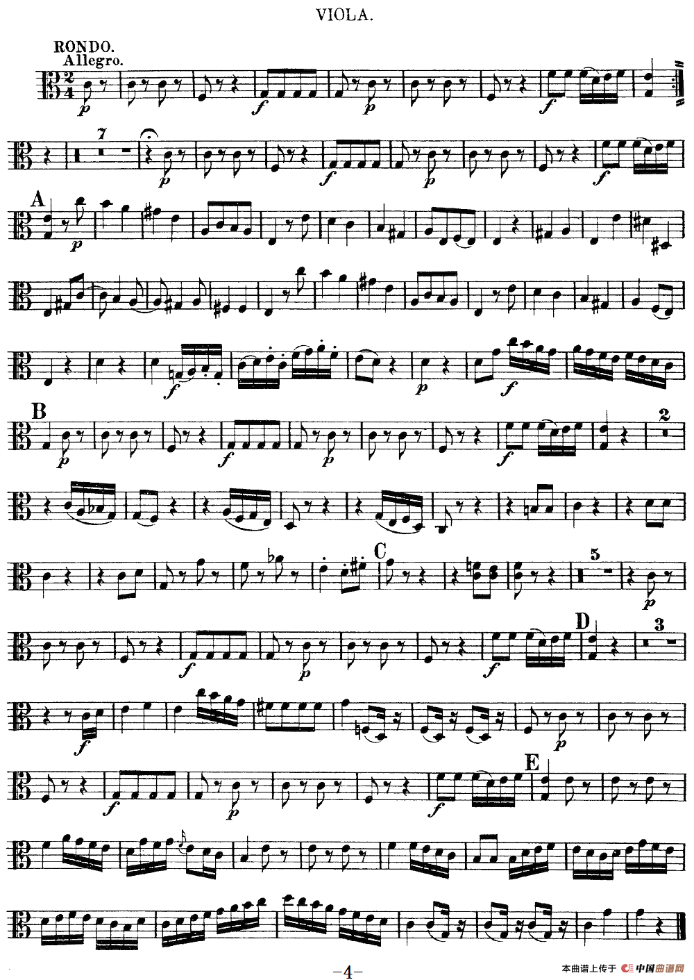 Mozart《Quartet No.10 in C Major,K.170》（Viola分谱）