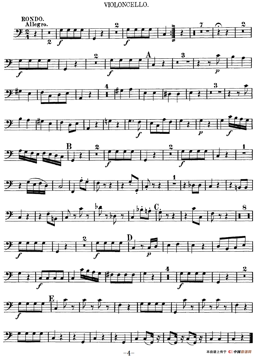 Mozart《Quartet No.10 in C Major,K.170》（Cello分谱）