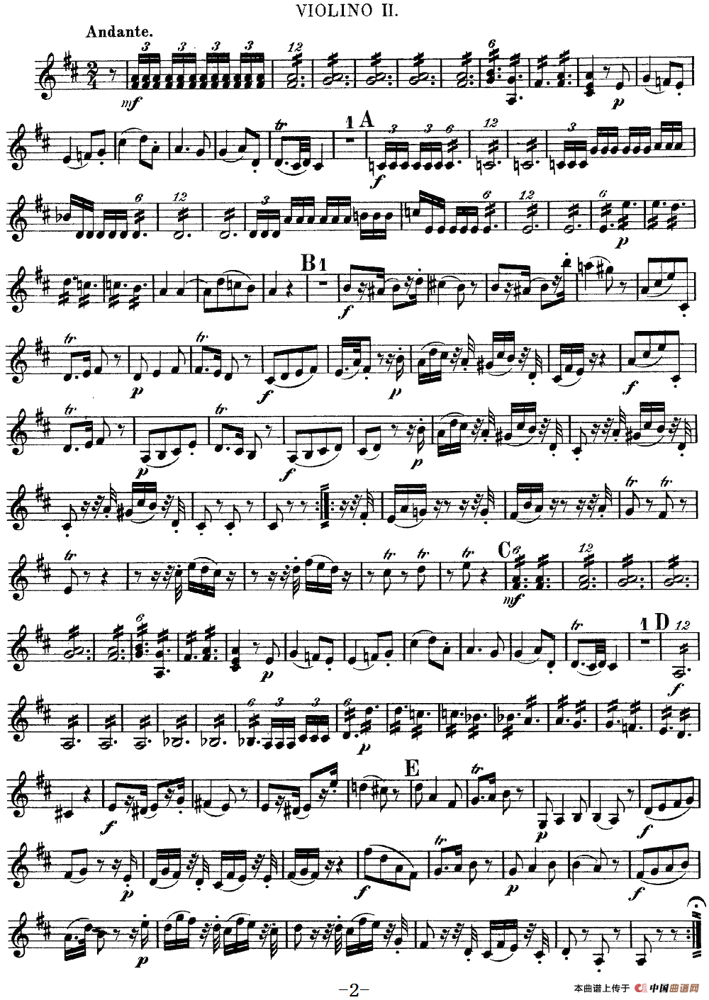 Mozart《Quartet No.9 in A Major,K.169》（Violin 2分谱）