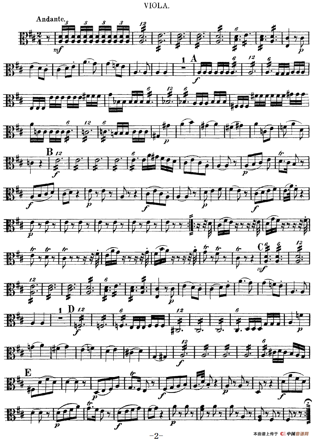 Mozart《Quartet No.9 in A Major,K.169》（Viola分谱）