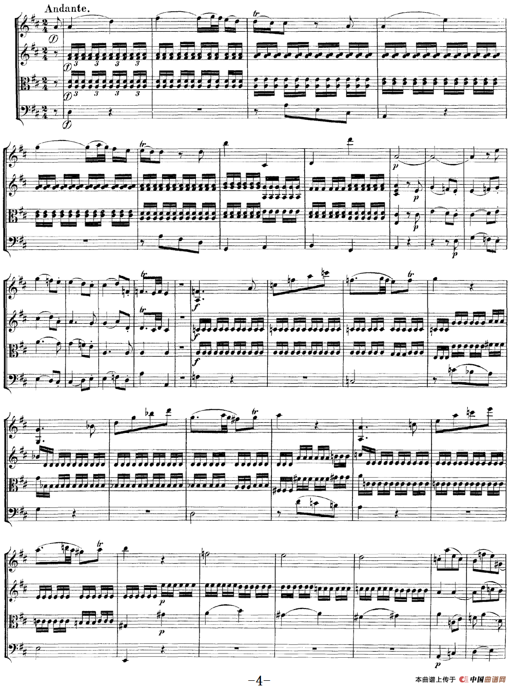 Mozart《Quartet No.9 in A Major,K.169》（总谱）
