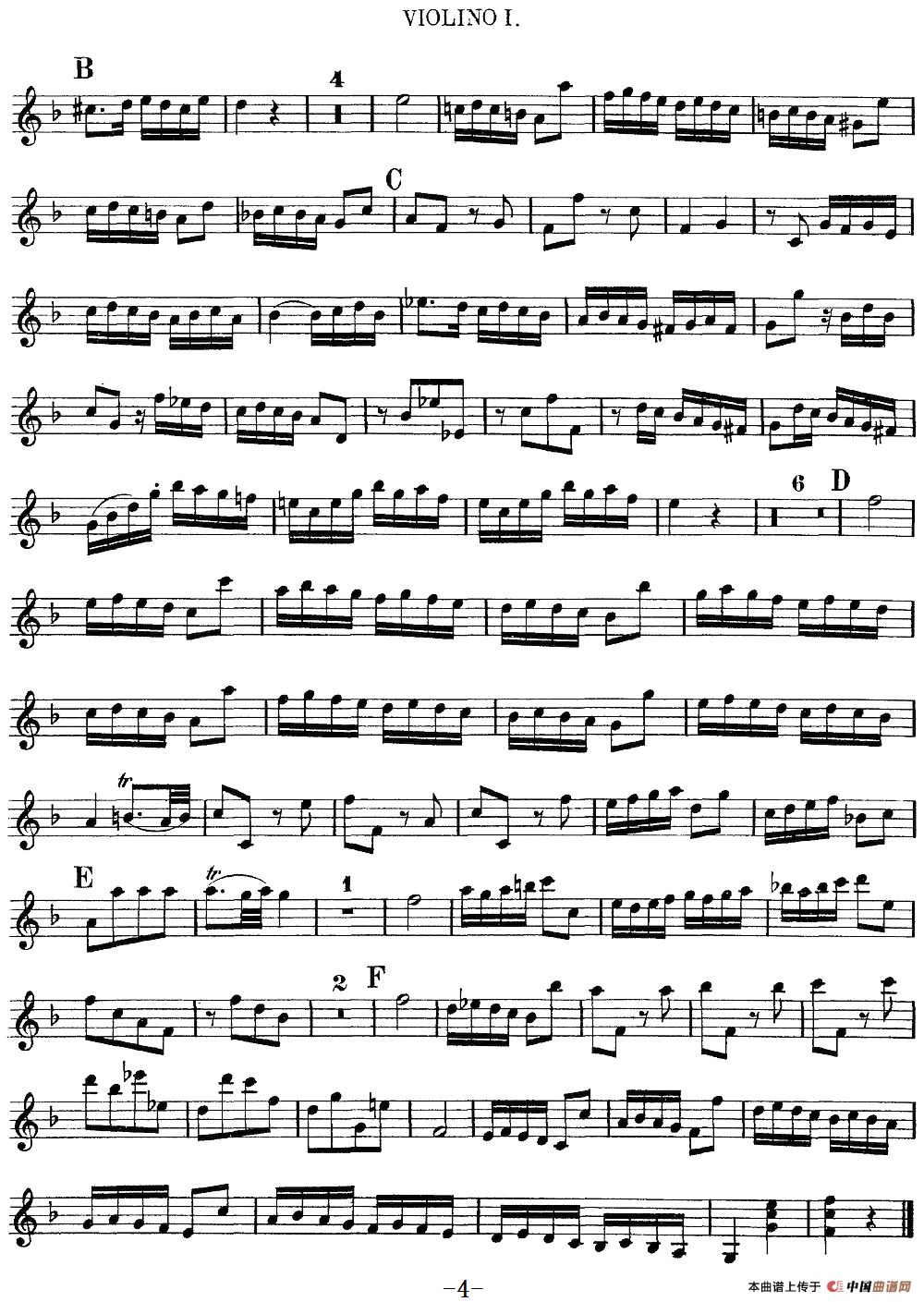 Mozart《Quartet No.8 in F Major,K.168》（Violin 1分谱）
