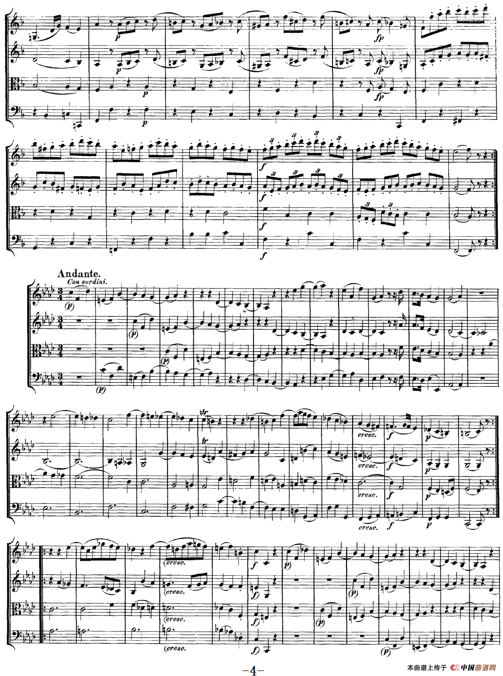 Mozart《Quartet No.8 in F Major,K.168》（总谱）
