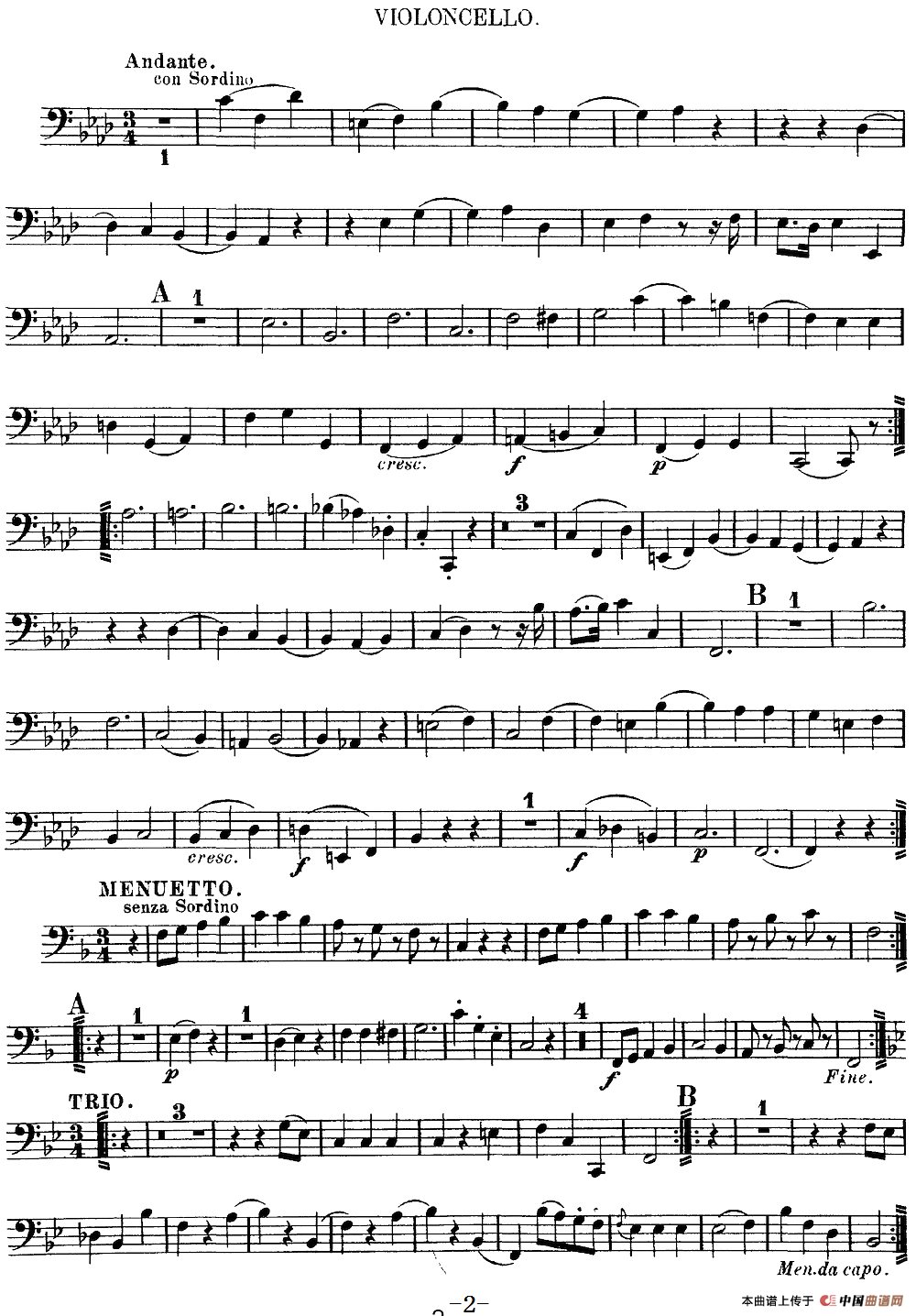 Mozart《Quartet No.8 in F Major,K.168》（Cello分谱）