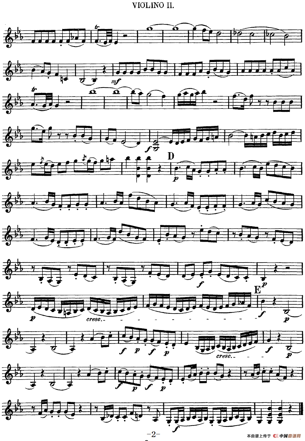 Mozart《Quartet No.7 in Eb Major,K.160》（Violin 2分谱）